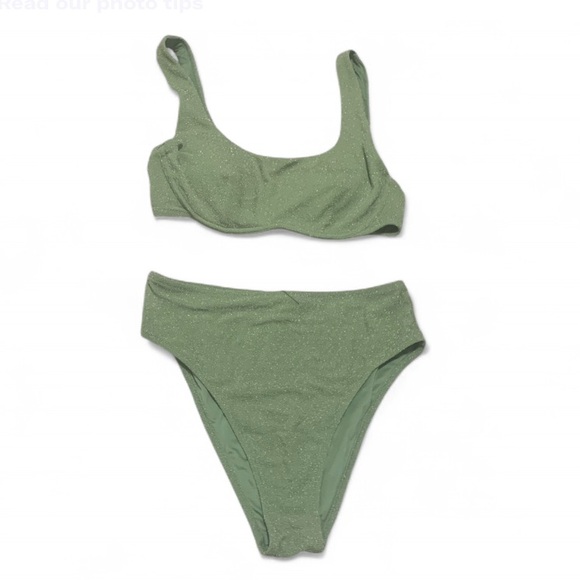 PINK Victoria's Secret Other - Pink Victoria’s Secret Green Glittery High Waisted Bikini Bathing Suit Set